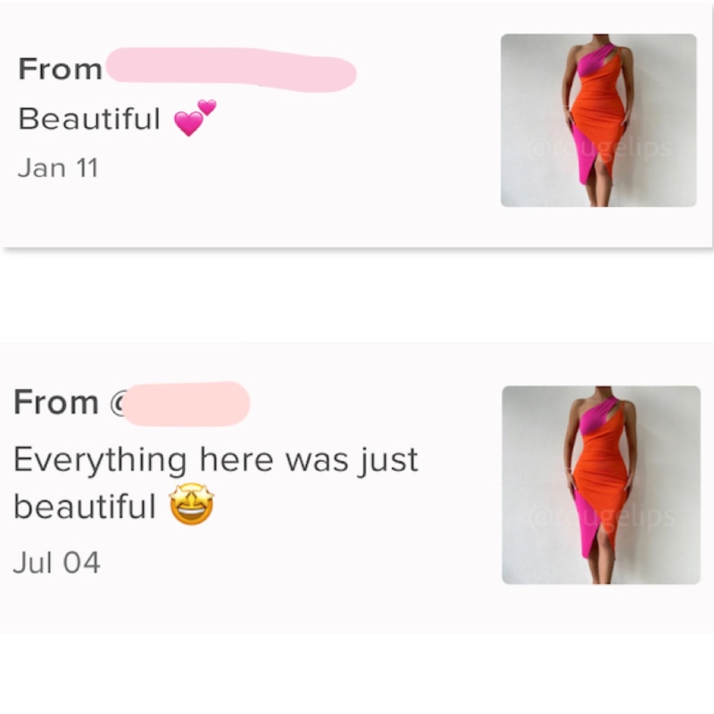 2 Tone Hot Pink Orange One Shoulder Asymmetrical Bodycon Dress Midi Ribbed - Picture 12 of 12